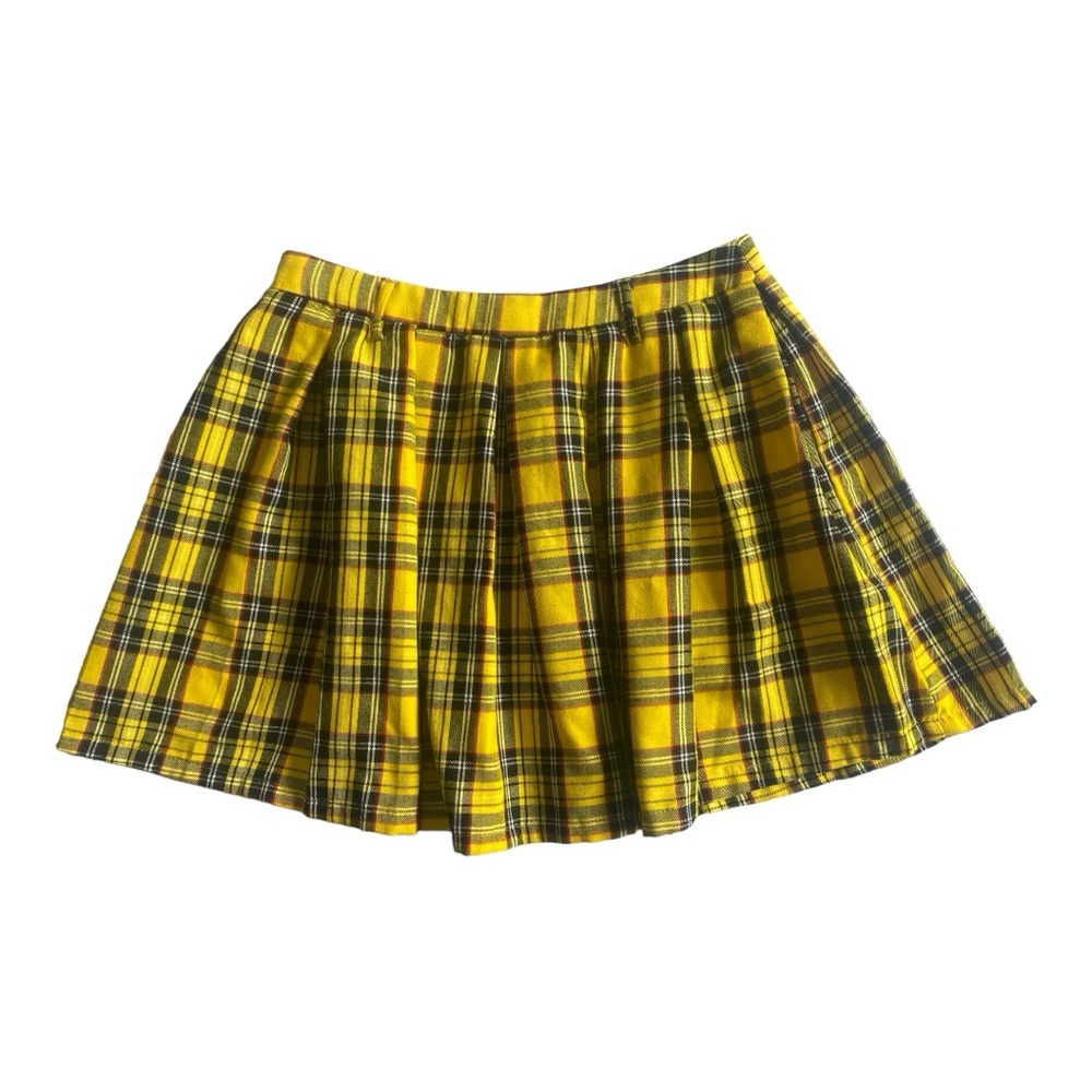 Hot Topic Yellow/Black Plaid Pleated Skirt Size SM